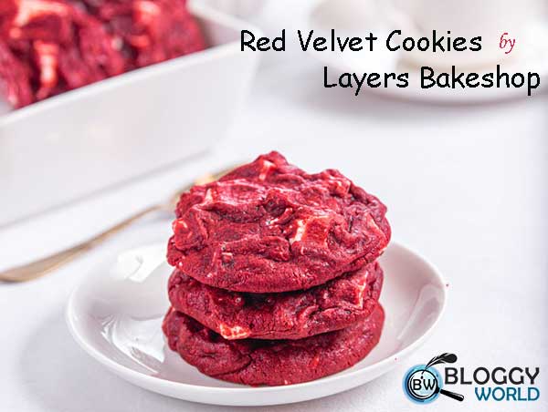 red velvet cookies by layers bakery made with Oreo cookies with crème cheese on chocolate base image presented by bloggyworld