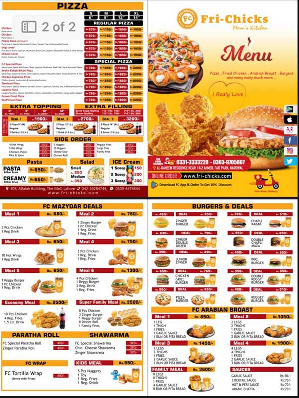 fri-chicks menu with latest prices