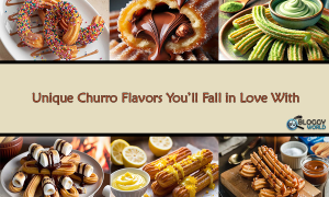 unique churro flavours rainbow sprinkle churros, nuetella flavour, green tea matcha churros,smore churros lemon zest churros with lemon sauce, pumpkin spice churros,red velvet churros,