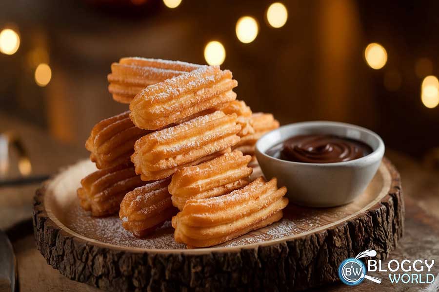 Ready a plate of sugar-coated churros with chocolate dipping sauce with simple churros recipe