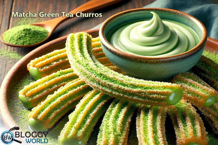 Matcha green tea churros with a creamy matcha dipping sauce