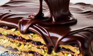 date pistachio kunafah layers being covered with chocolate image presented by bloggy world