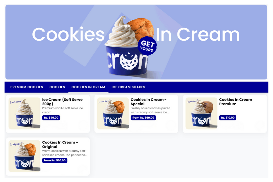 crumble pakistan cookie in cream complete menu with price